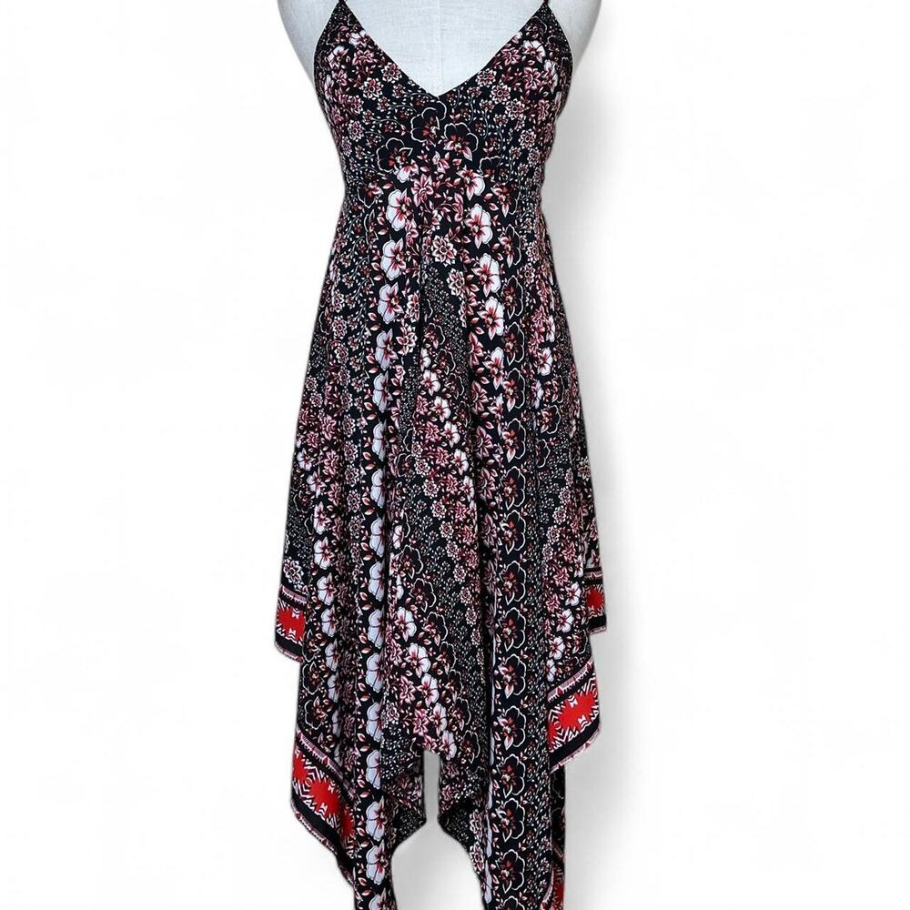 Red Black White Floral Asymmetrical Dress Y2K Vintage Runway Statement